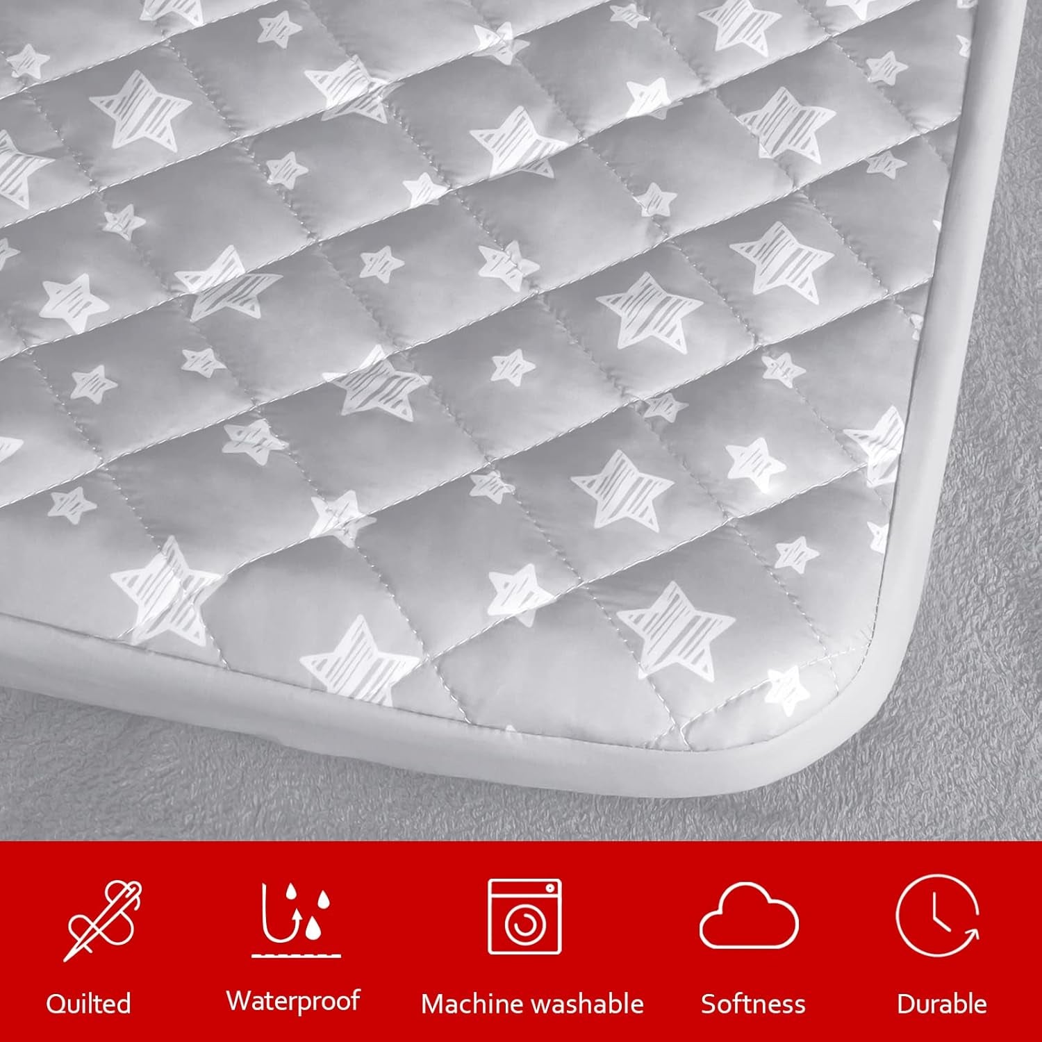 Waterproof Dog Bed Covers Replacement Washable Pet Hair Easy to Remove, Noiseless Quilted Puppy Pet Bed Cover Lovely Grey Star Print 27X36 Inches, for Dog/Cat, Cover Only