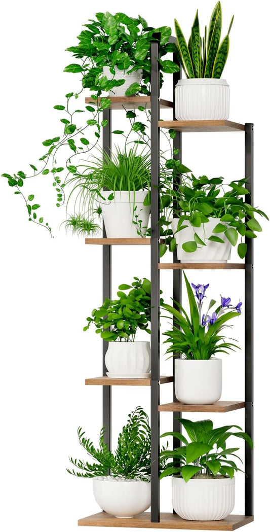 50" Tall Plant Stand Indoor - 7 Tiered Metal Flower Pot Stands for Multiple Plants - Corner Plant Shelf for Living Room Home Gardening Decor (Black)