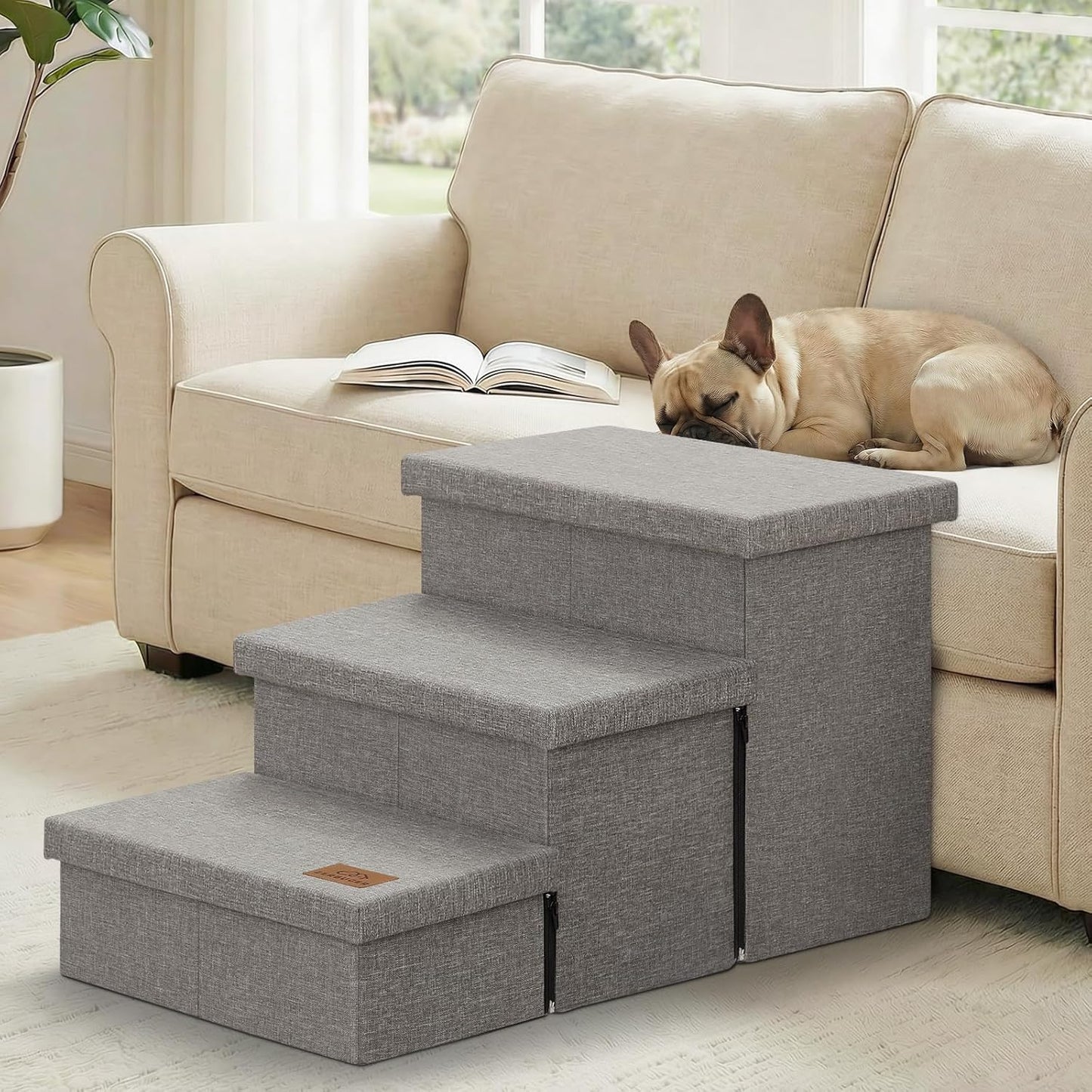 Zerbuger Wider Dog Ramp for High Bed with Storage 18" H, Foldable Dog Stairs for Small Medium Large Older Senior Animal, Sturdy Dog Step for Climbing Bed or Couch, Arthritis-Friendly (Gray, No Condo)