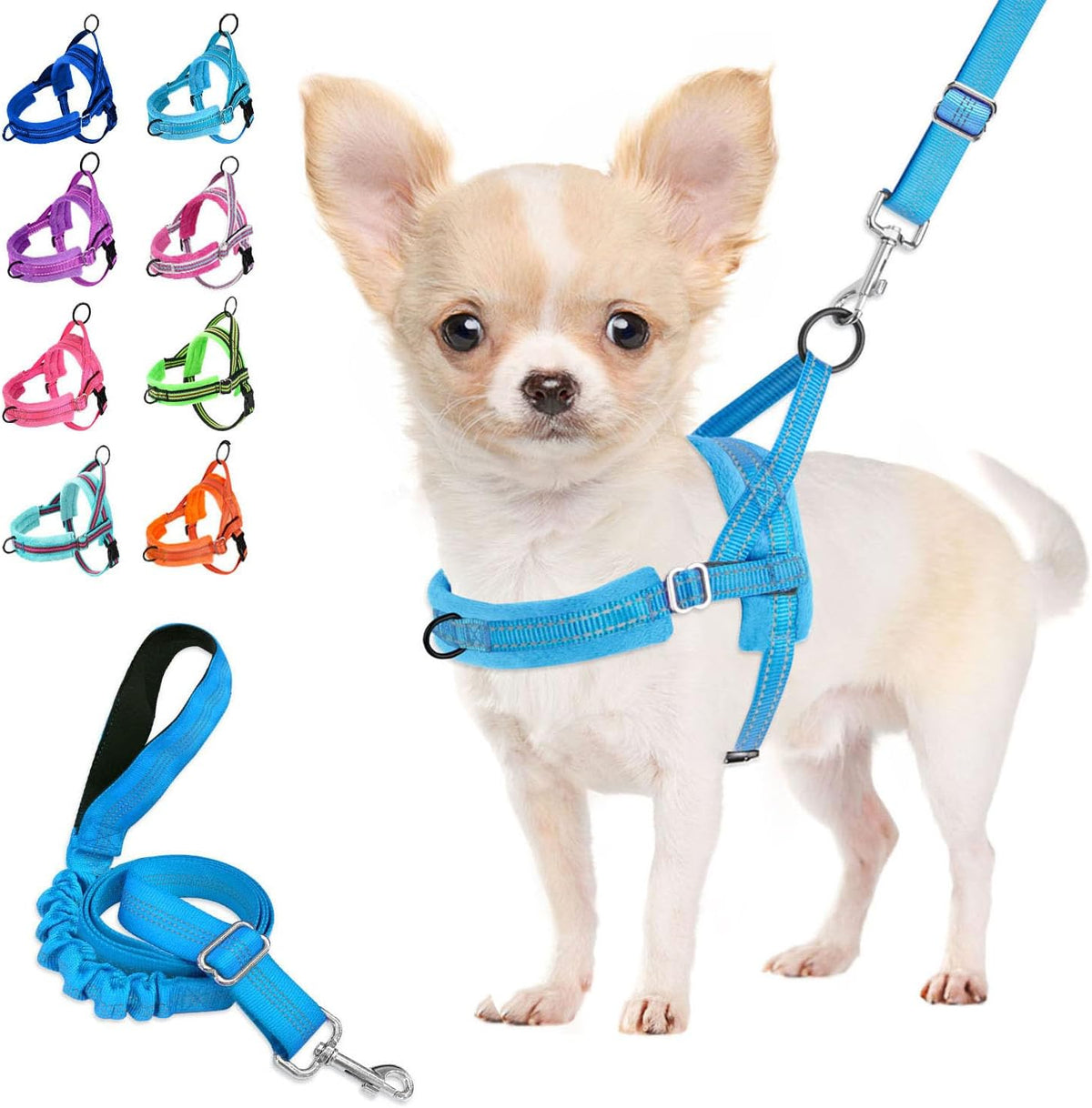 Lukovee Small Dog Harness and Leash Set, No Pull Soft Padded, 4Ft Leash, XS