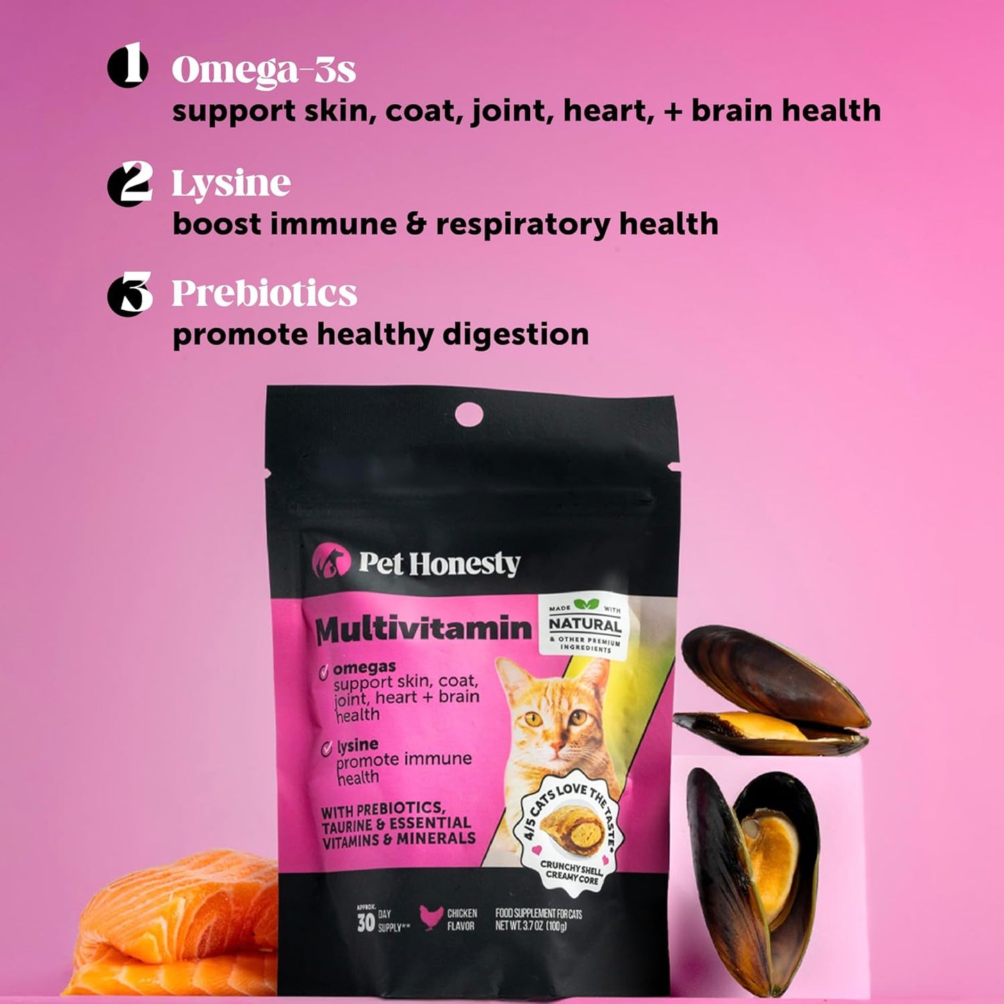 Cat Multivitamins + Immune Support Lysine Dual Texture Chew Supplement Bundle - Supports Overall Immune Health, Joints, Skin & Coat, and Cat Allergy Relief - Sneezing, Runny Nose