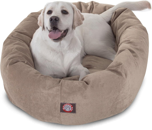 Majestic Pet Micro Velvet Dog Bed, 40 Inch Large, Round, Washable, Pearl | Cozy Soft Fluffy Donut Calming Pet Bed with Spine Support for Head Rest, Anti-Anxiety Comfort, 40X29X9 Inches