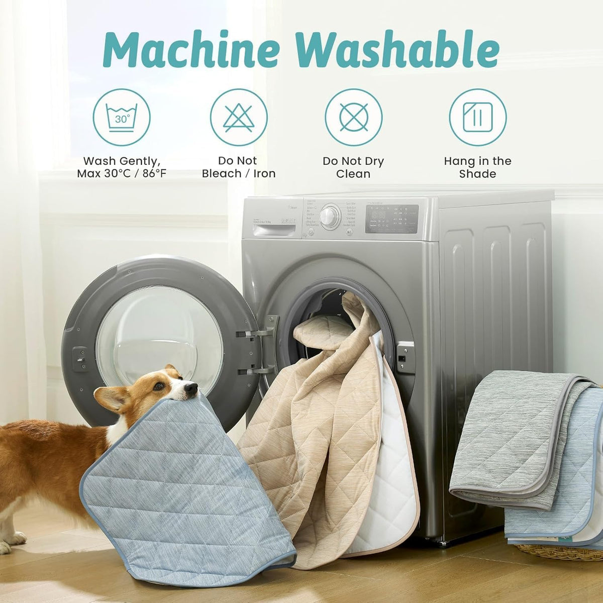 COZY KISS Dog Cooling Mat Q-Max>0.4, Waterproof Pet Bed Cover, Non-Slip Dog Bed Mat, Washable Cooling Pad for Small Dogs, Cats, Crate, Couch, Furniture Protector 27"X36"(Gray)