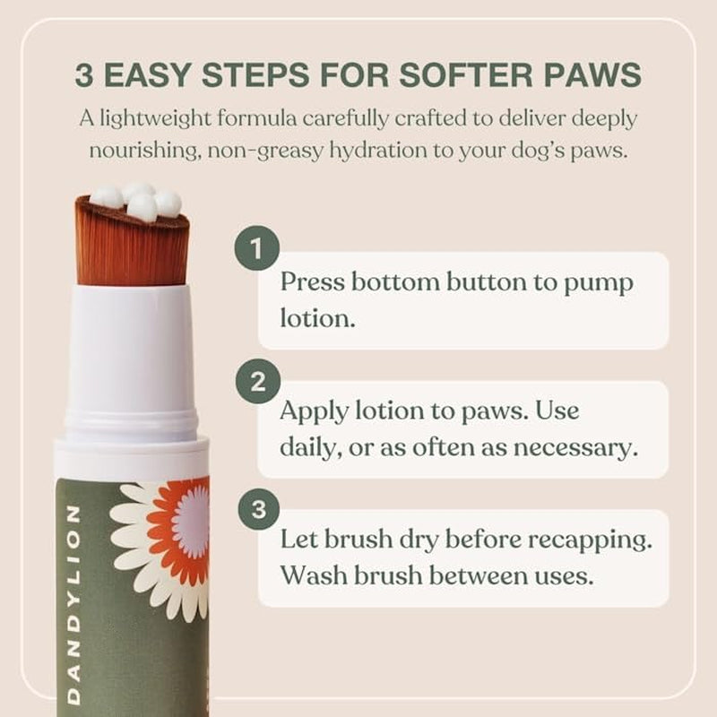 Dog Paw Balm, Soft Paws, Paw Moisturizer for Dogs with Brush, 0.6 Fl Oz | Dandylion Dog Lotion for Paws, Fragrance Free, Ph Balanced, Lightweight Moisture for Dry Cracked Paw Pads and Nose