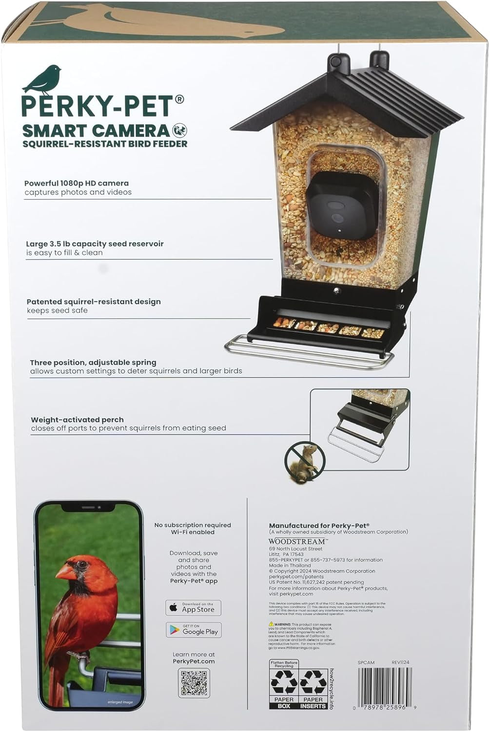 Perky-Pet SPCAM Perky-Pet Smart Bird Feeder with Camera - Squirrel-Resistant, 3.5 Lb Capacity, Motion Activated 1080P HD, Wi Fi, SPCAM - Camera Feeder Gift Idea