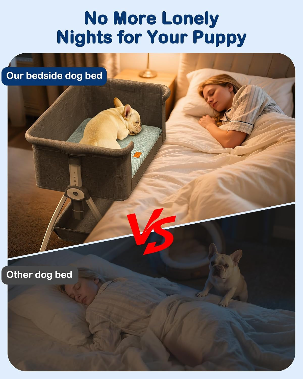 Bedside Dog Bed,6-Height Adjustable Pet Bassinet for Medium & Large Dogs
