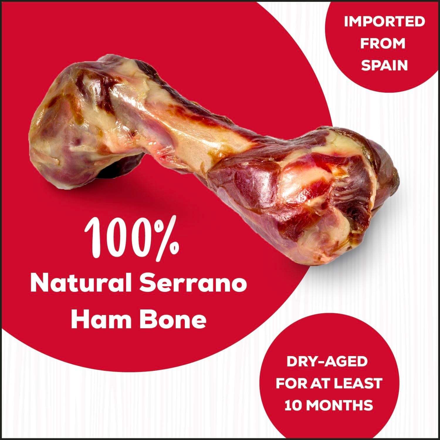 Country Kitchen Genuine Serrano Half Ham Bone, 100% Natural, Dry Aged, for Medium Sized Dogs, 20 Lbs and Up, 2 Bones, Pack of 1