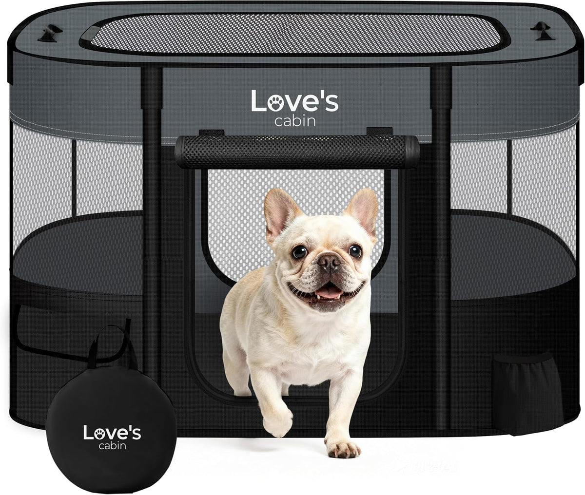 Love'S Cabin Pet Puppy Dog Playpen, Small Dog Tent Crates Cage Indoor/Outdoor, Portable Exercise Playpen for Cat, Foldable Pop up Dog Kennel Playpen with Carring Case (S, Grey)