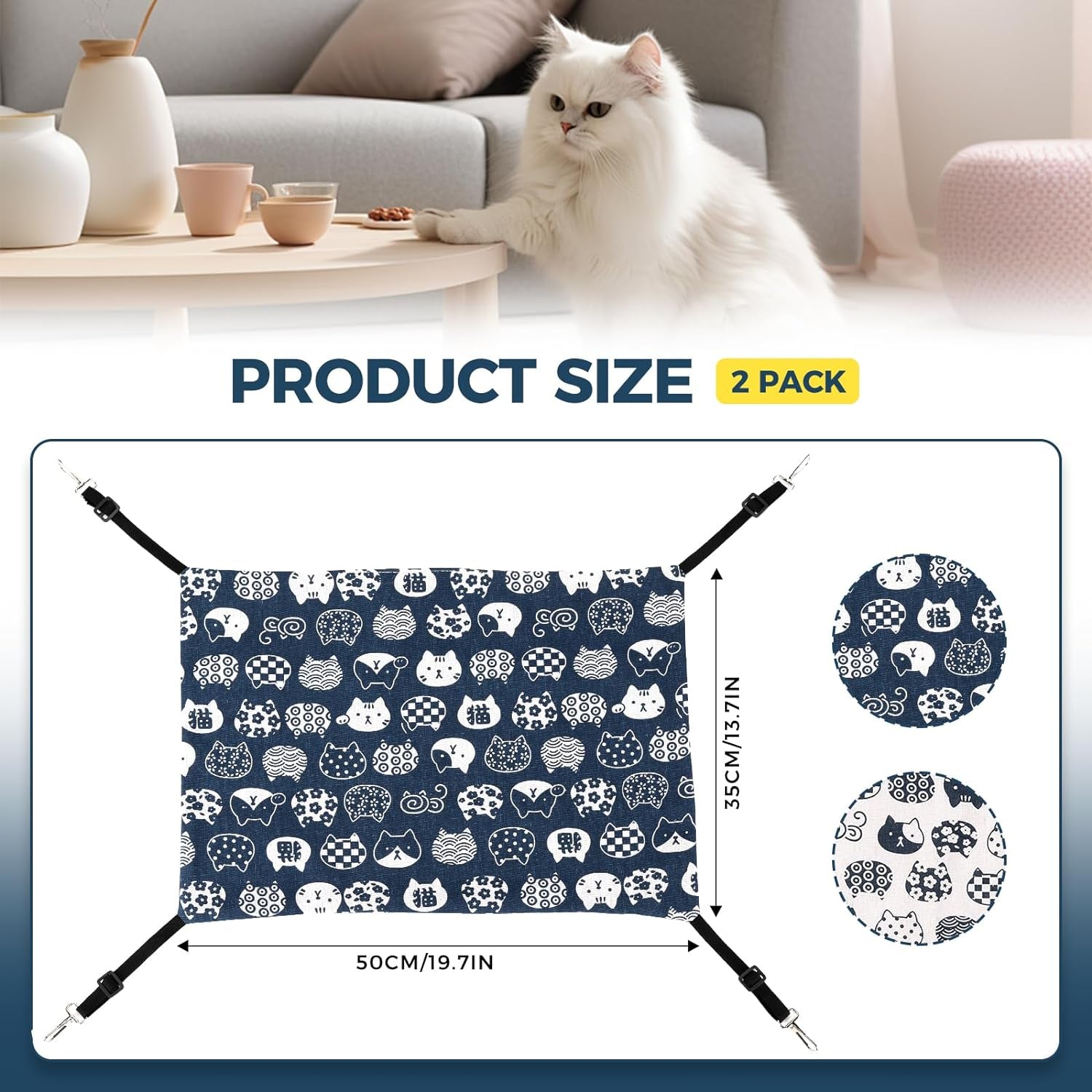 Admaison Cat Hammock for Cage Hanging Reversible 2Pack,Pet Hammock Bed Adjustable,Soft Sleeping Hammock for Cats,Ferret,Puppy,Rabbits,Small Animals (M, CAT)