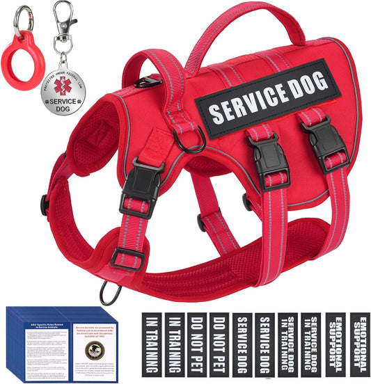 Service Dog Vest Harness, ID Tag + 50 ADA Information Cards - Tactical Dog Harness 10 PCS Removable Pet Patches - Reflective Emotional Support Animal Vest for Small Dogs - Breathable ESA Working Vest