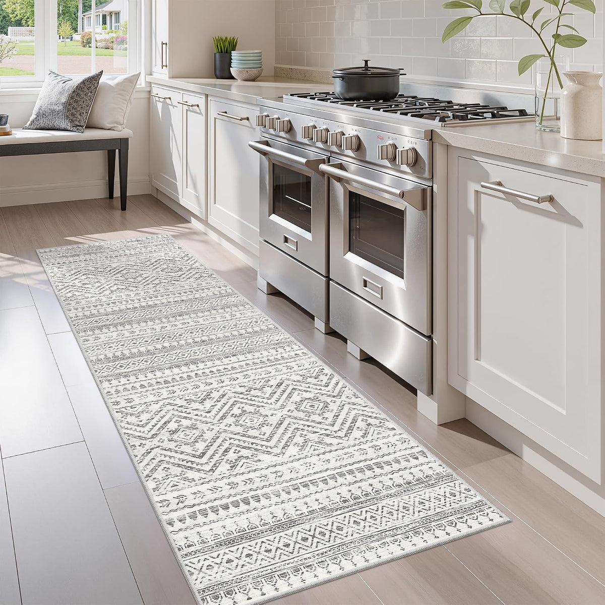 Miukiki Washable 2X6 Runner Rug Hallway Non Slip Kitchen Runner Grey
