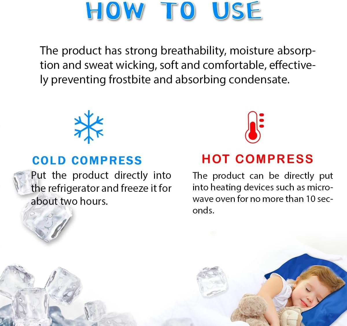 Cooling Pad Mat for Pillow - Cold Injuries Relief, Perfect for Night Sweats, Migraines, Fevers, Hot Flashes - Reusable (Blue)