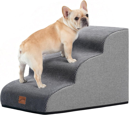 Gogobunny Dog Stairs for Small Dogs, 3-Step Pet Steps for Couch Sofa, Grey