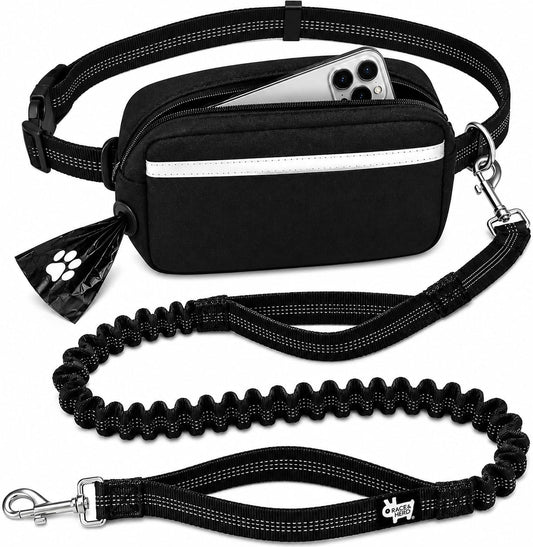 Race&Herd Hands Free Dog Leash with Zip Pouch — Bungee Waist Belt (Onyx)