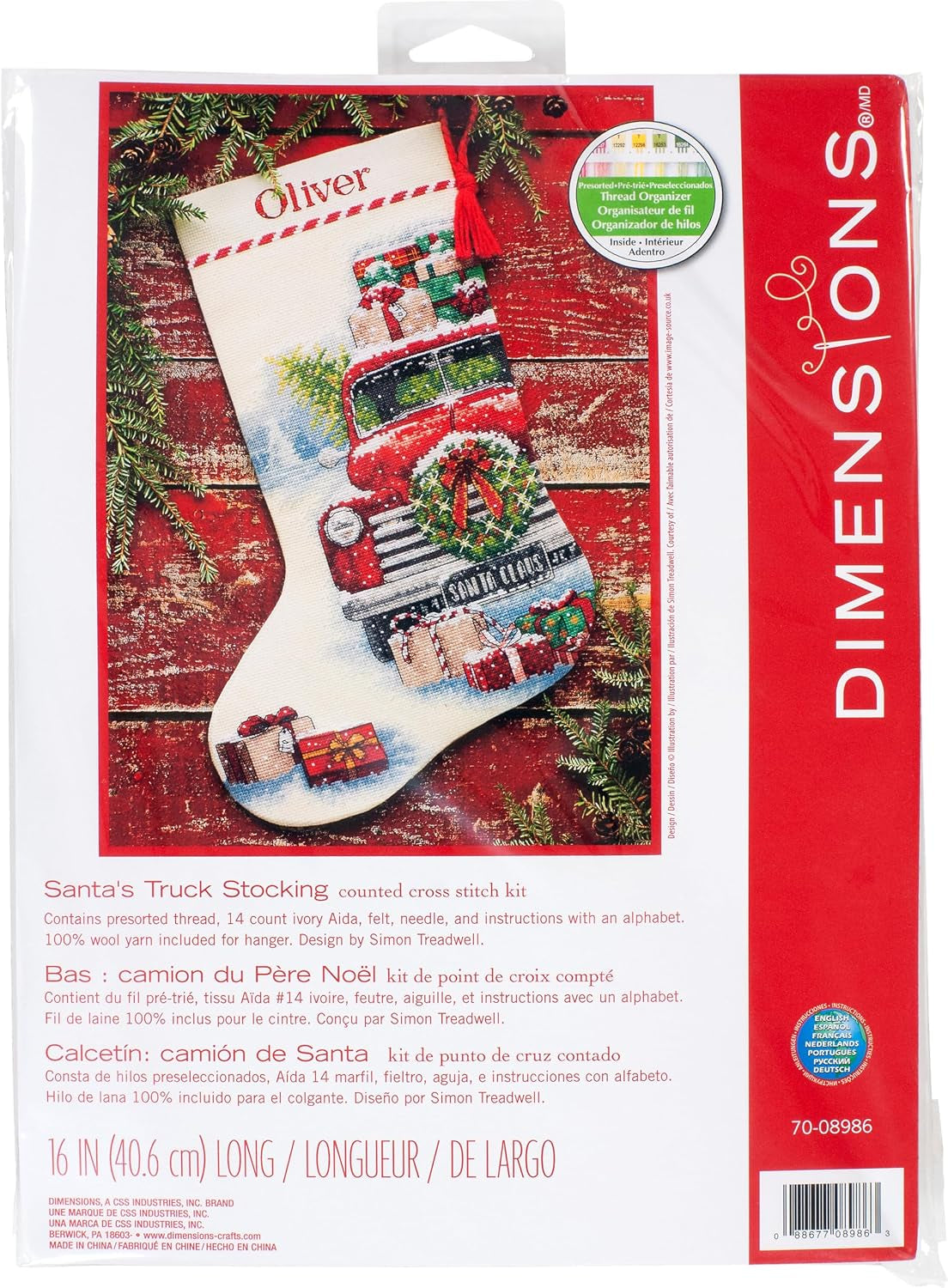 Whimsical Dimensions Counted Cross Stitch Kit Santa'S Truck Stocking - 16"(1 Pc.) - Christmas Stocking, DIY Gift for Loved Ones, Ideal for Festive Events