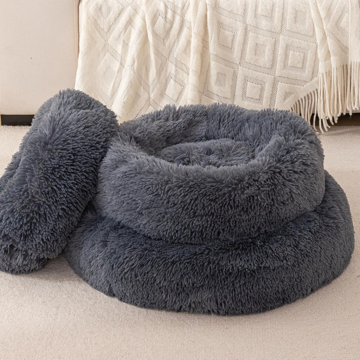 Cat Beds for Indoor Cats, round Donut Small Dog Bed, Dark Gray