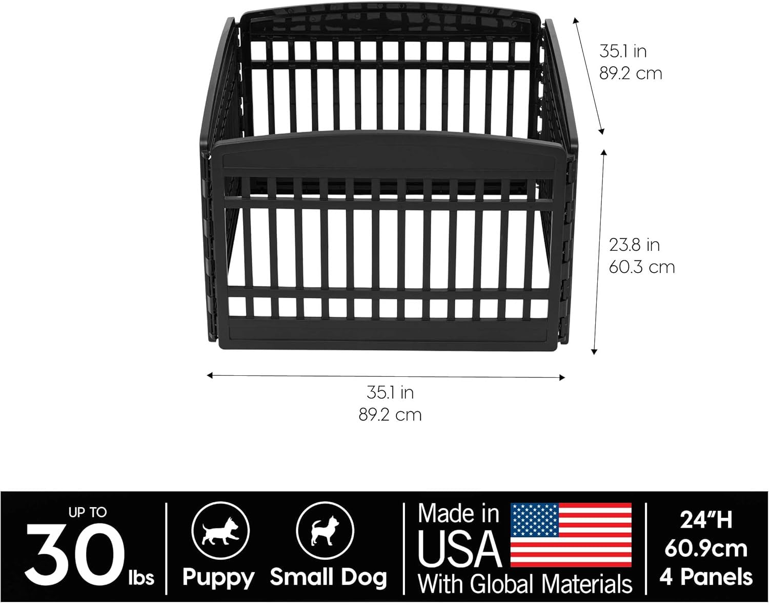 IRIS USA Dog Playpen 24" 4-Panel Puppy Playpen, 35 X 35 X 24, Dog Playpen, Dog Play Pen Indoors, Pet Fence, Puppies/Small Dogs, Black