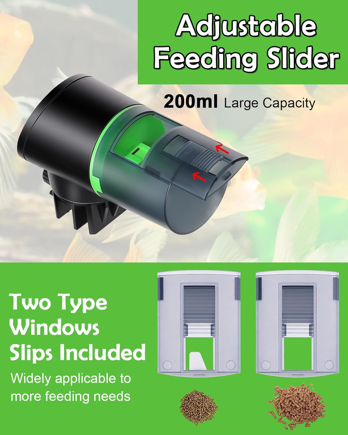 Automatic Fish Feeder - Rechargeable Timer Fish Feeder with USB Charger Cable, Fish Food Dispenser for Aquarium or Fish Tank