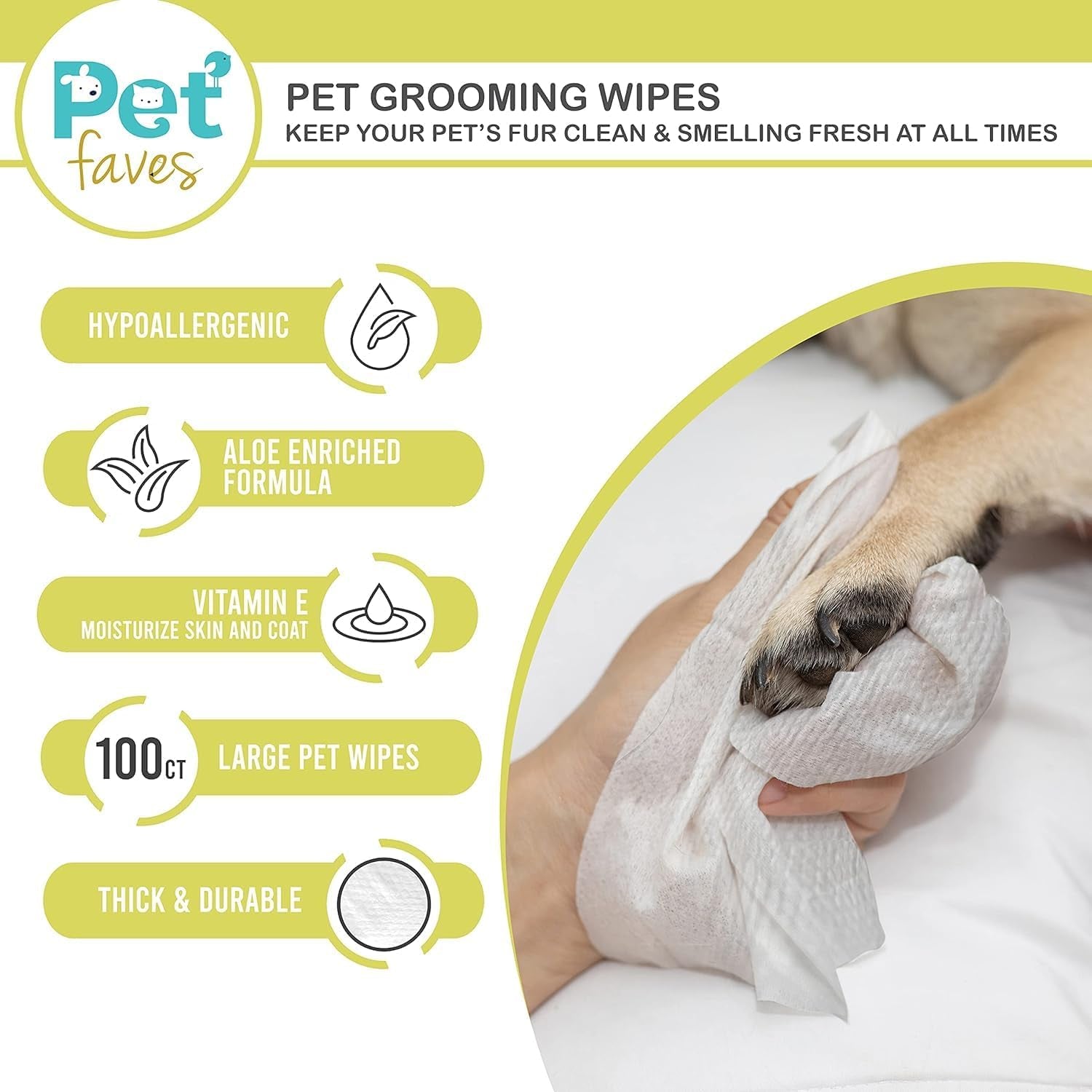 Pet Faves Dog Wipes for Cleaning and Deodorizing | Hypoallergenic Grooming Wipes for Paws and Butt, Clean Face & Body between Baths, Plant Based Natural Pet Wipes for Dogs and Puppy (400 Count)