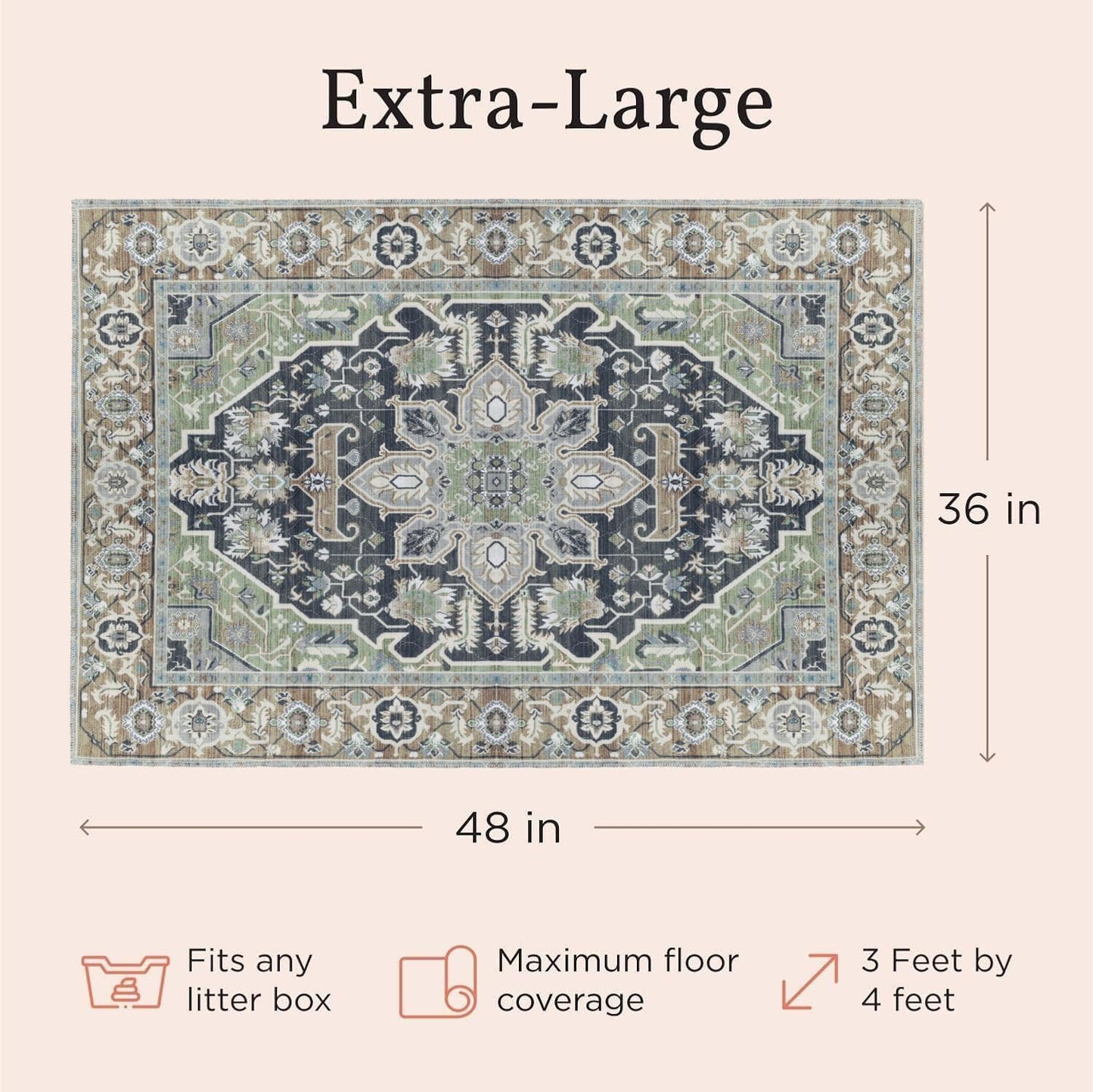 Lovewag Cat Litter Mat, Litter Box Mat, Sage Forest, 36X48, 2 Pack | Washable Litter Mat Cover, Kitty Litter Mat & Cat Mat for Litter Box, Litter Trapping Mat, Prevents Tracking, Multi-Cat