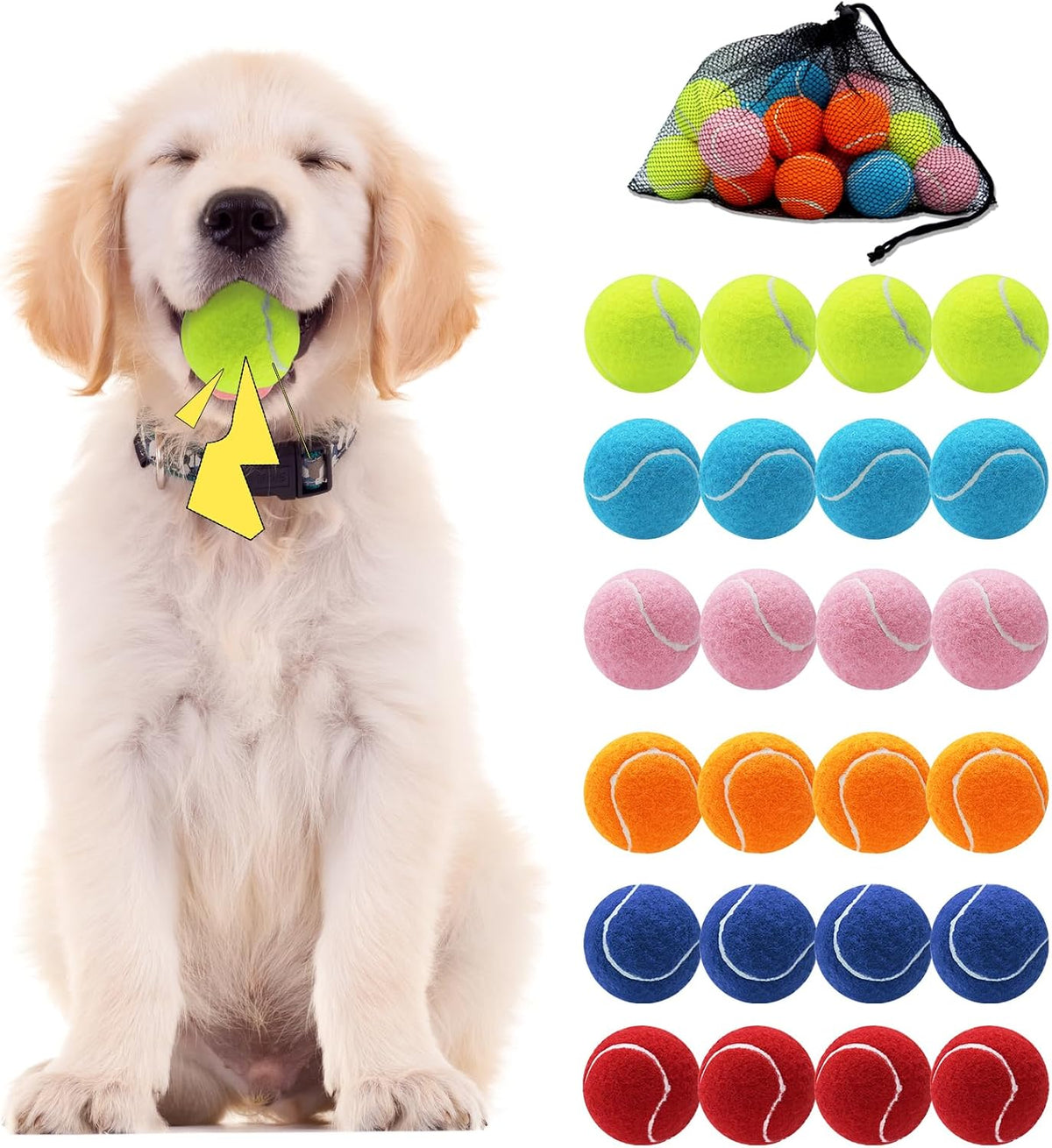 Swingers Squeaky Tennis Balls for Dog, 2.5 Inch Training Tennis Balls