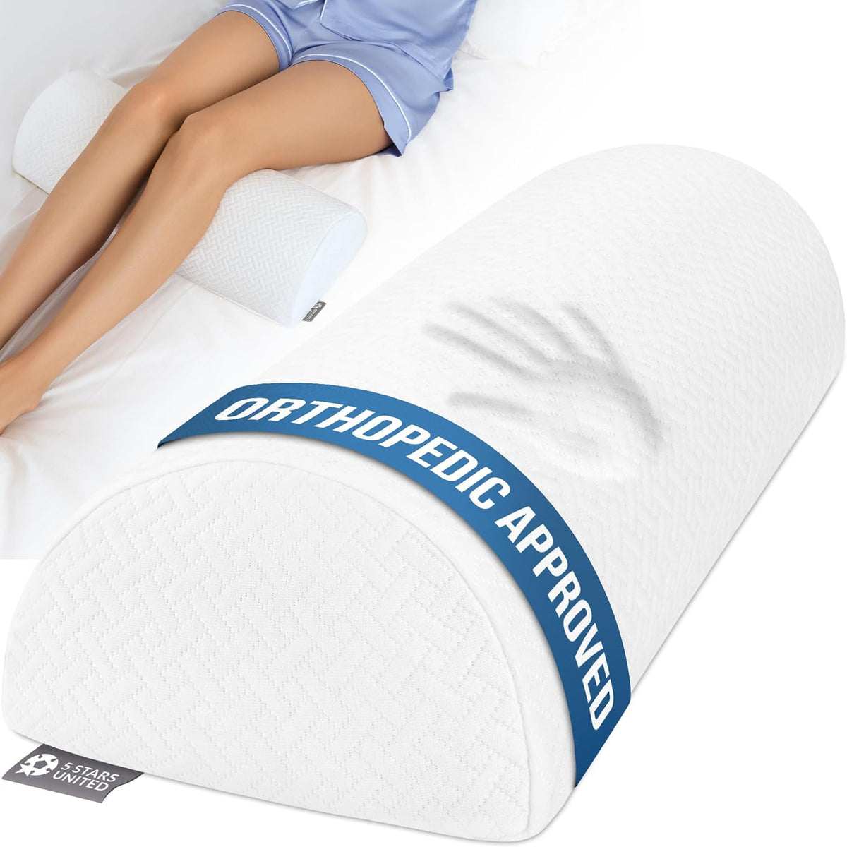 5 STARS UNITED Knee Pillow for Back Sleeping – Half Moon Bolster Pillow for Legs, under Knee Pillow for Sleeping on Back, Memory Foam Leg Pillow for Back Pain, White