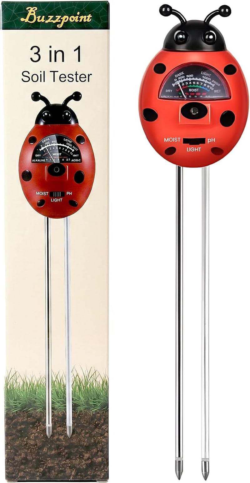 Ladybug 3-In-1 Soil Tester for Indoor & Outdoor Plants – Moisture Meter with Ph & Light Sensor, No Batteries Needed for Houseplants & Gardening
