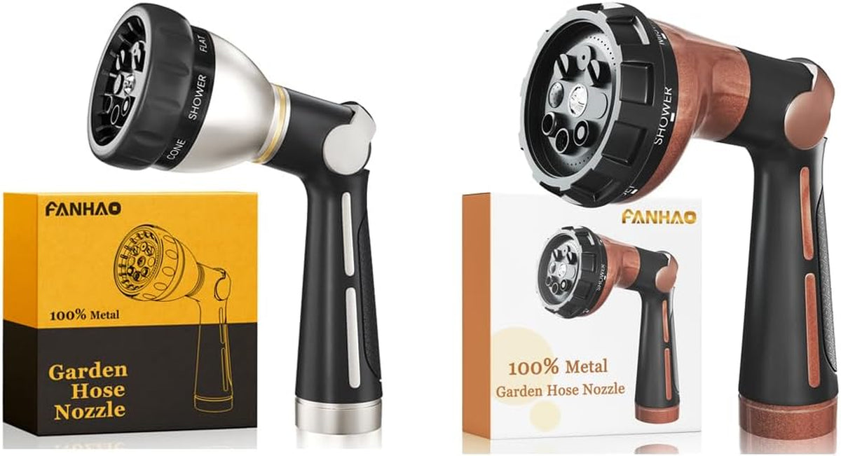 FANHAO Thumb Control Hose Nozzle 100% Heavy Duty Metal with 8 Spray Patterns