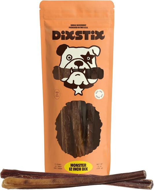 Bully Sticks for Dogs - 12 Inch Bully Sticks - Fully Digestible, Grain Free, Single Ingredient, All-Natural - Low Odor - 3 Pack