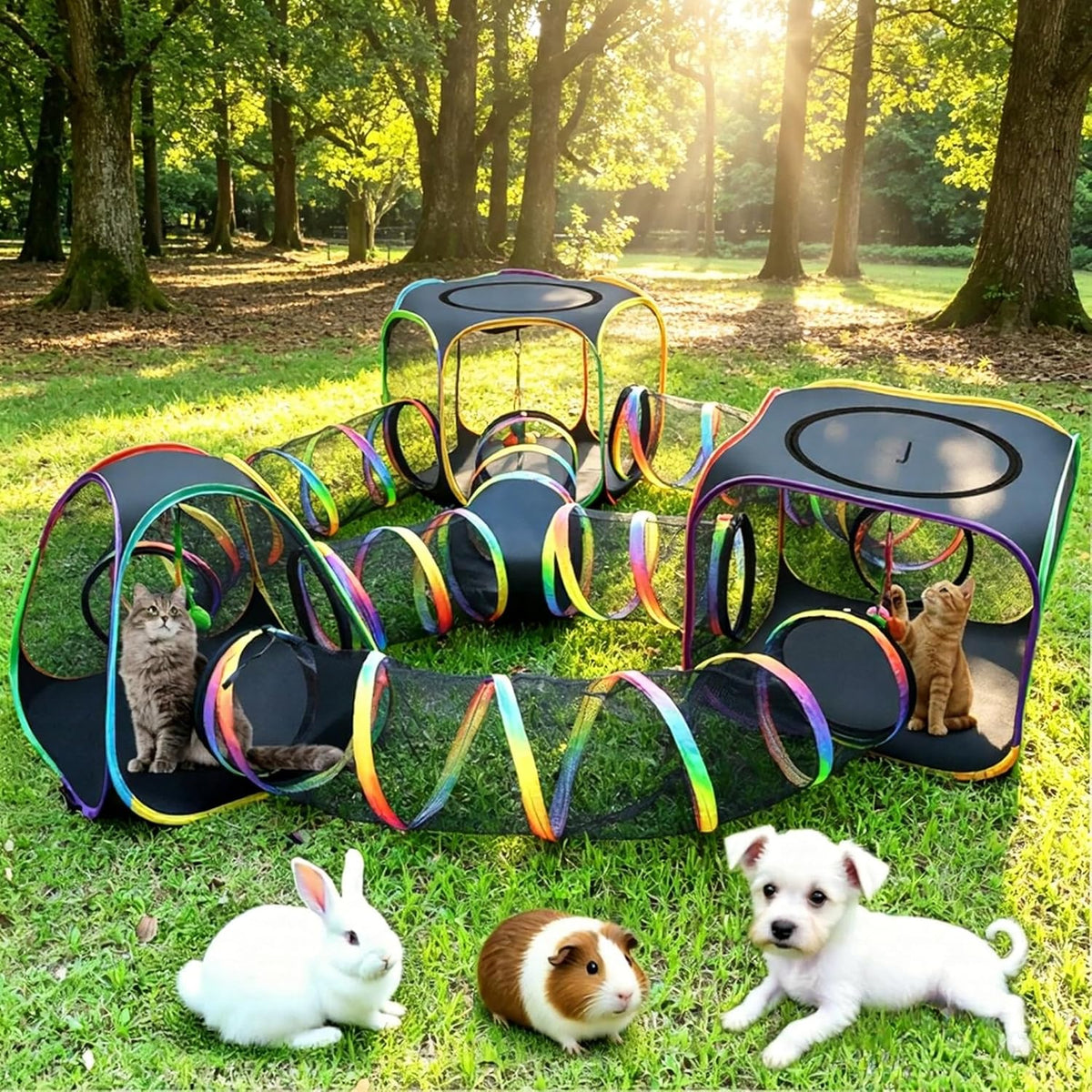 Cypherx Outdoor Cat Enclosure, Portable Cat Tent with Tunnel Popup Catio