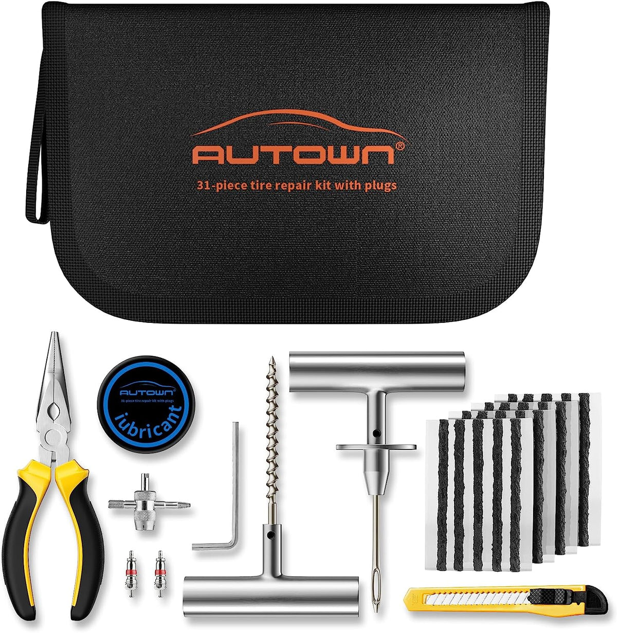 AUTOWN Flat Tire Repair Kit with Plugs 31Pcs, Professional Tire Plug Kit
