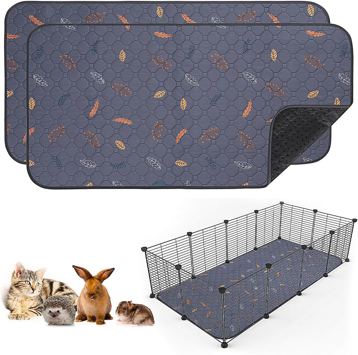 Sunheir 2 Pack Washable Guinea Pig Pee Pads, 24"X48" Reusable Cage Liners