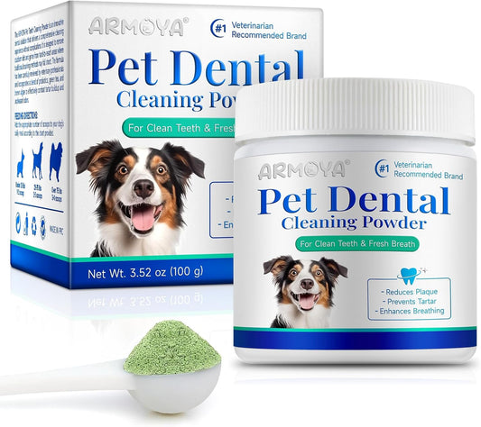 ARMOYA Dog Dental Powder - Teeth Cleaning Powder for Dogs - Dog Dental Care - Plaque & Bad Breath off P-Owder D-Og - D-Ental Care Supplies for Small - Medium - Large Do-Gs