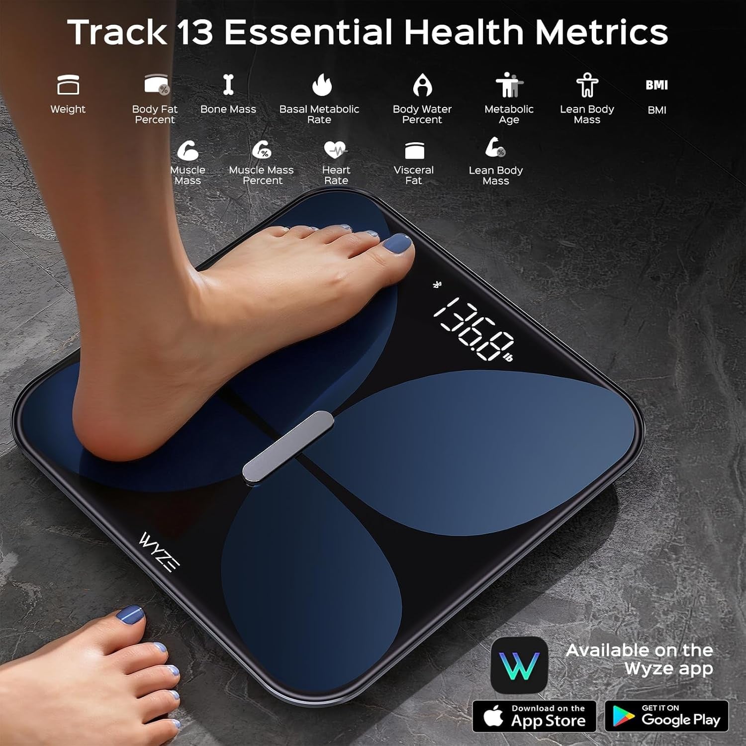 Wyze Smart Scale X Butterfly - Bathroom Scale for Body Weight, BMI, Body Fat, Muscle Mass, Accurate Bluetooth Digital Scale for Body Composition Analyzer | Sync Health Apps | ITO Glass, 400 Lbs, Black