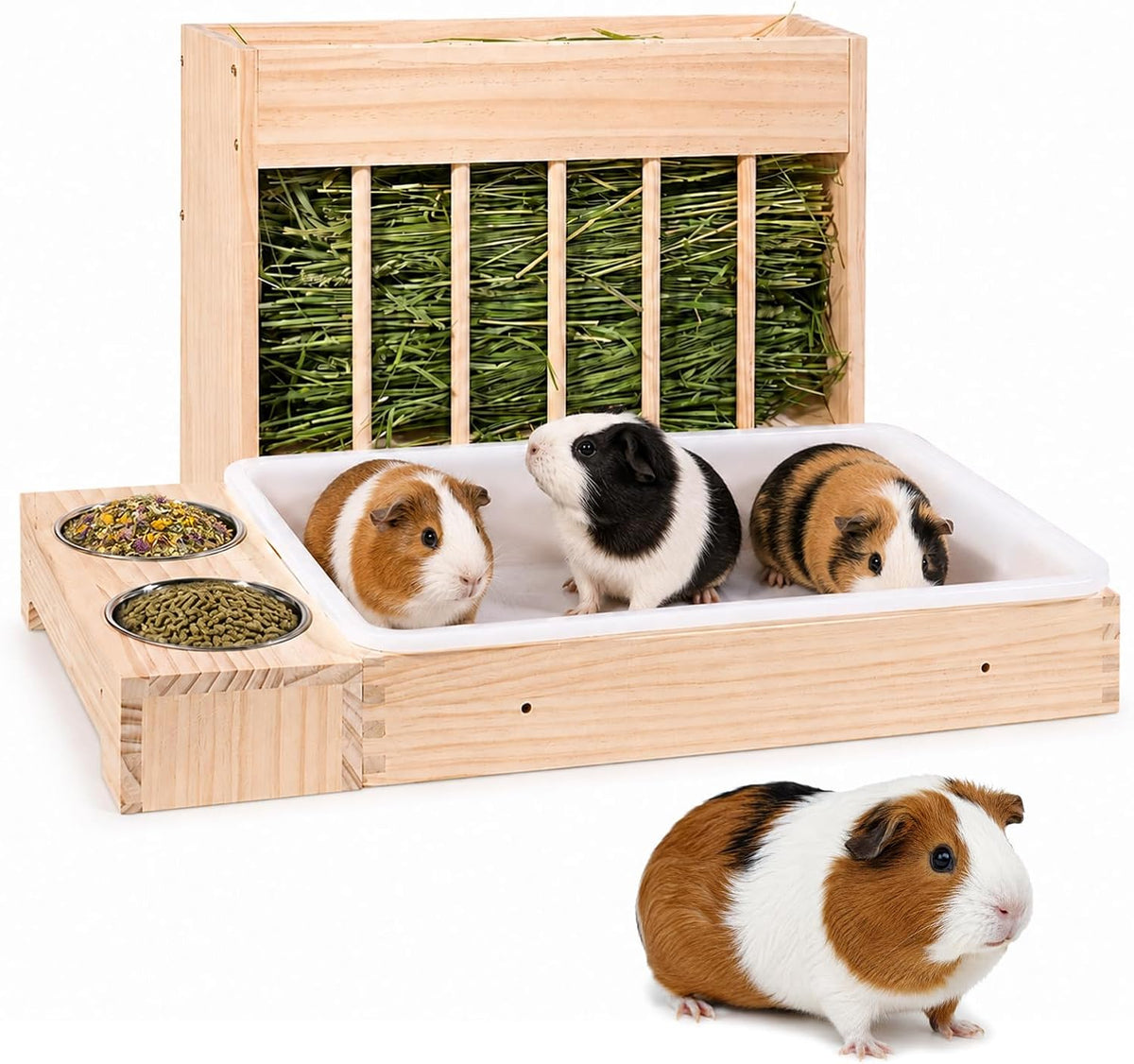 3 in 1 Guinea Pig Hay Feeder with Litter Box, Bowl Tray for Small Animals