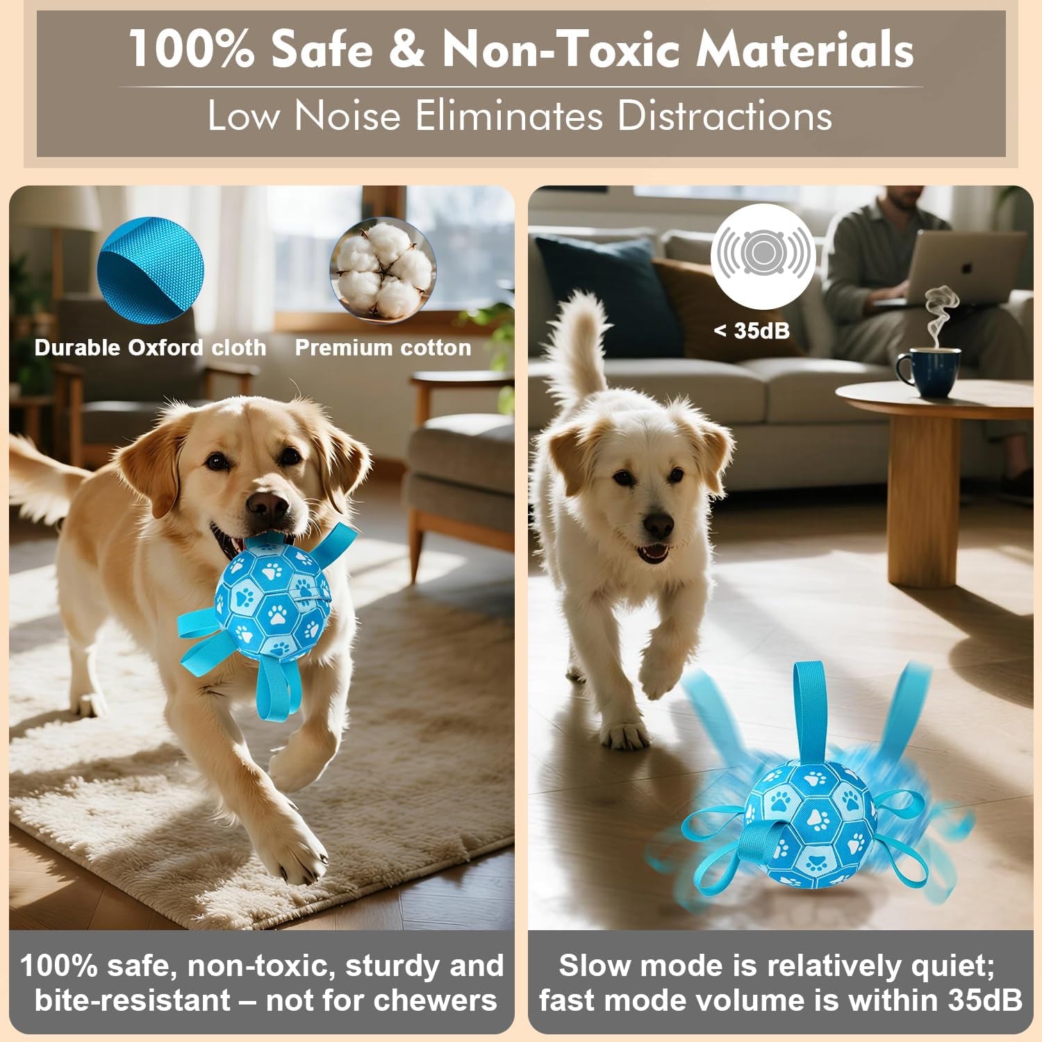 Interactive Dog Toys Dog Soccer Ball to Keep Them Busy,Durable Automatic Moving Jumping Dog Balls with Straps for Small/Medium/Large Dogs, USB Rechargeable,Not for Aggressive Chewers (Blue)
