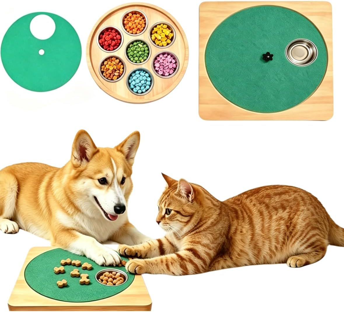 Adjustable Resistance Dog Nail Scratch Board with Stainless Steel Treat Bowls, Non-Slip Wood Interactive Nail File Pad for Stress-Free Paw Care & Slow Feeding – 1050G