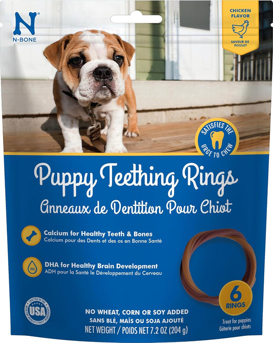 N-Bone Puppy Teething Rings, Chicken Flavor, Natural Puppy Teething Chews & Chew Treats, Helps Soothe Teething Gums, Calcium Enriched, 6 Rings