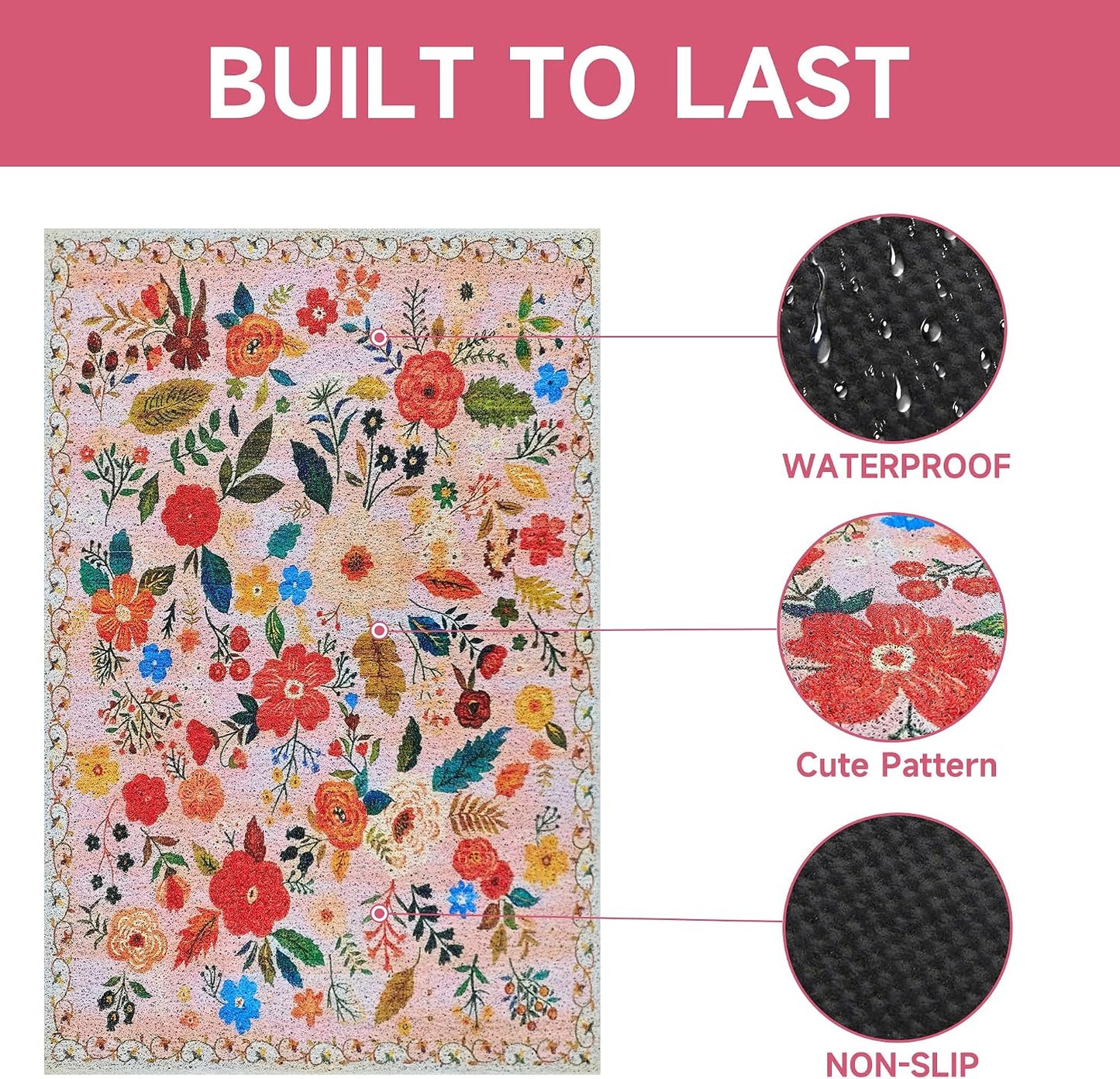 Cat Litter Mat, 24" X 16" Litter Box Mat, Upgrade Non-Slip Kitty Litter Mat, Traps 100% Litter, Soft on Kitty Paws, Easy Clean for Scatter Control, Bohe Cat Food Mat, Urine Waterproof