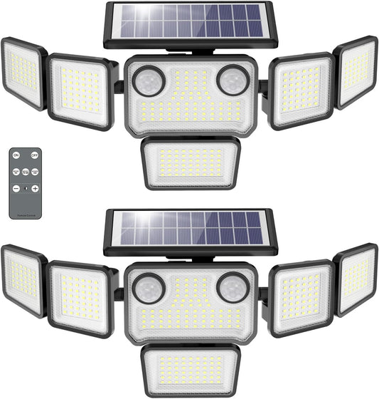 Solar Lights Outdoor, 6000LM 284 Leds Dual Motion Sensor Solar Flood Lights 6 Heads Security Wall Lights, IP65 Waterproof, Remote Control for Garden, Outside, Backyard, 2 Pack