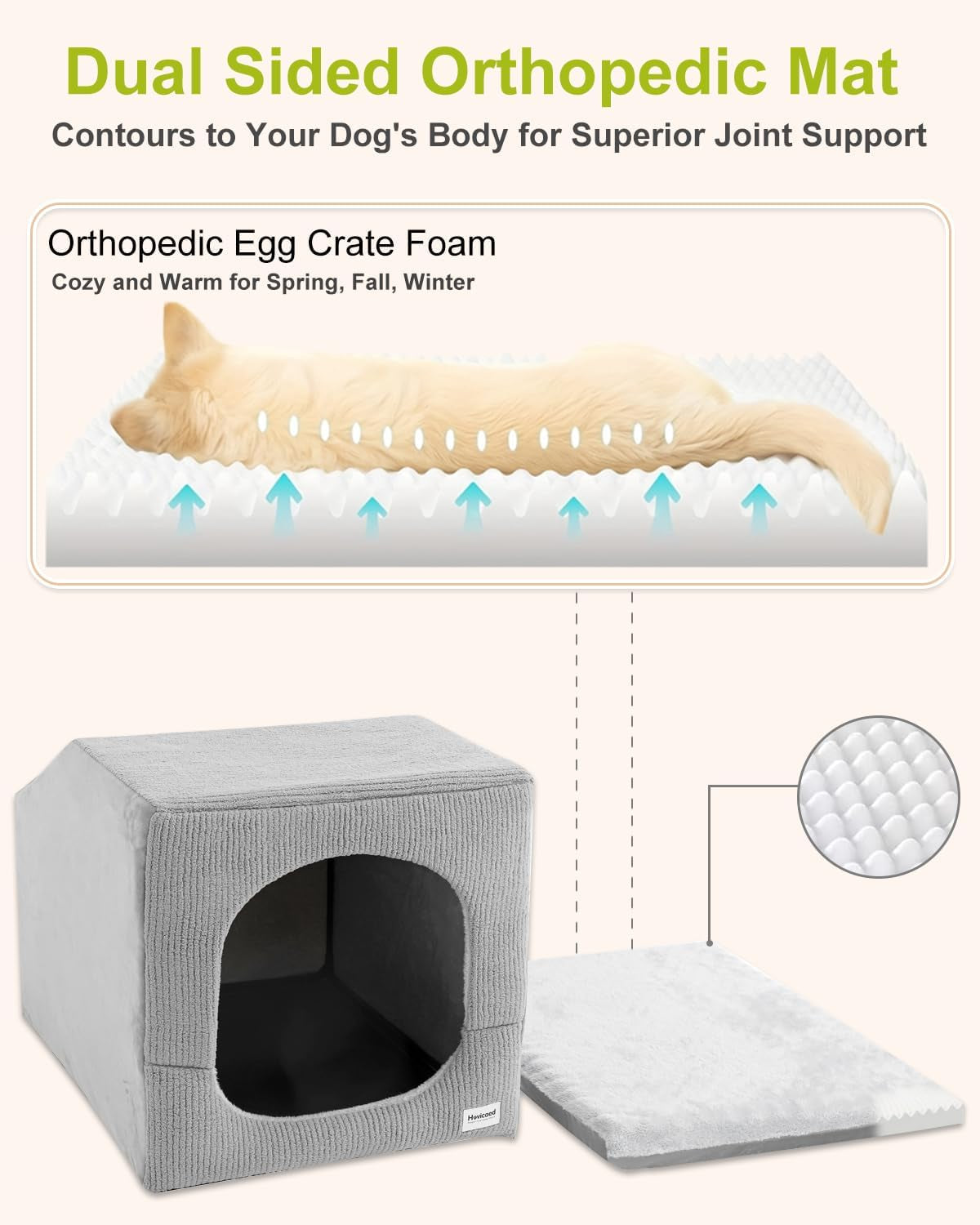Hovicaed Indoor Dog House for Extra Large Medium Small Sized Dogs - Dog Tent with Washable Removable Cover, Pet Orthopedic Dog Cave Bed Egg-Crate Foam Cushion, inside Dog House Large Space(L)