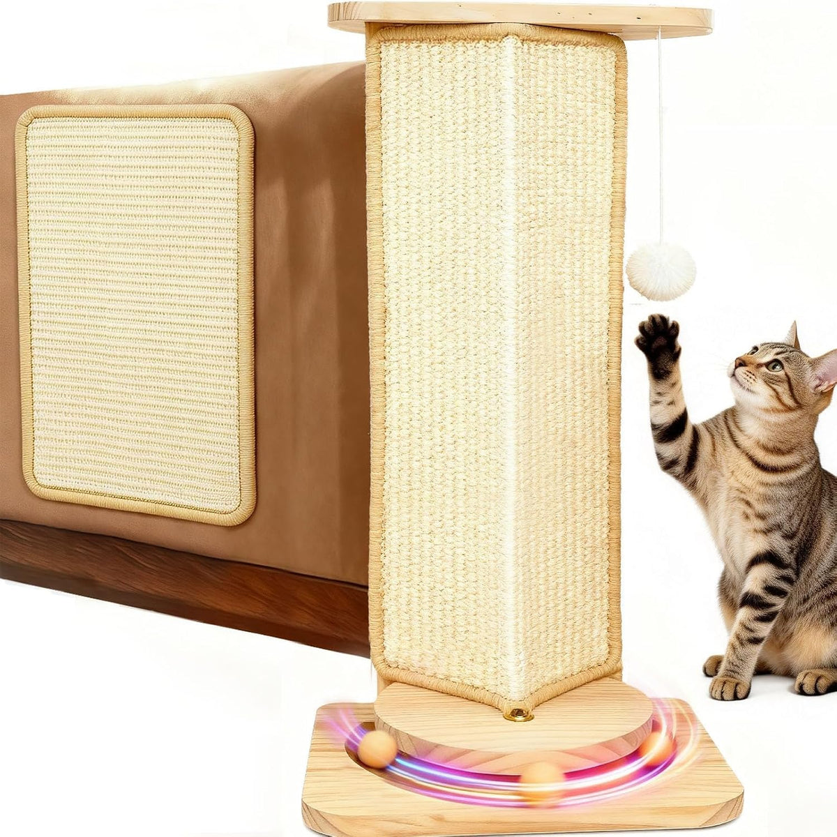 Couch Cat Corner Scratcher with with Interactive Ball Toys, 25''