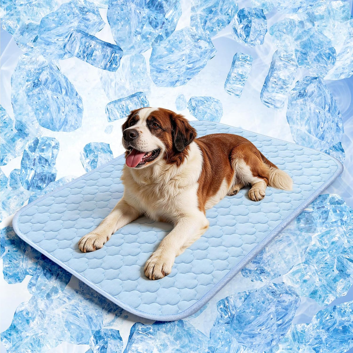 Cooling Mat for Dogs Extra Large 43" X 31", Cooling Pet Bed W Ice Silk Fabric & Waterproof Cover, Summer Cool Pad for Dogs, Non-Slip Washable Pet Blanket for Crate Kennel (Cryo Ice Blue)