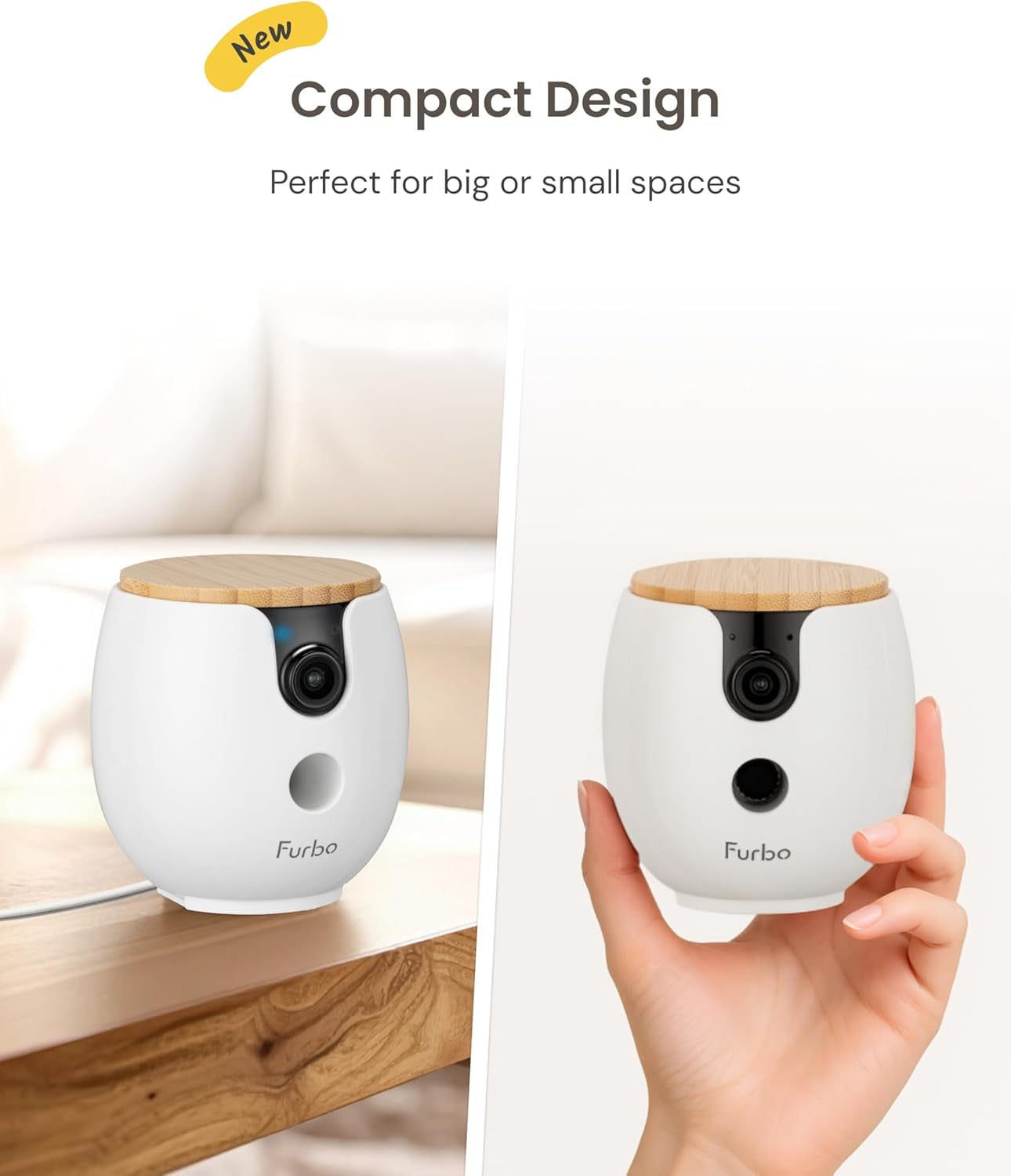 Furbo Mini 360° 2K QHD Pet Camera: Basic See, Talk & Toss Features, No AI Alerts, No Subscription Required, Dog & Cat Rotating Treat Dispenser W/Phone App, Smart Indoor Cam, 2-Way Audio & Night Vision