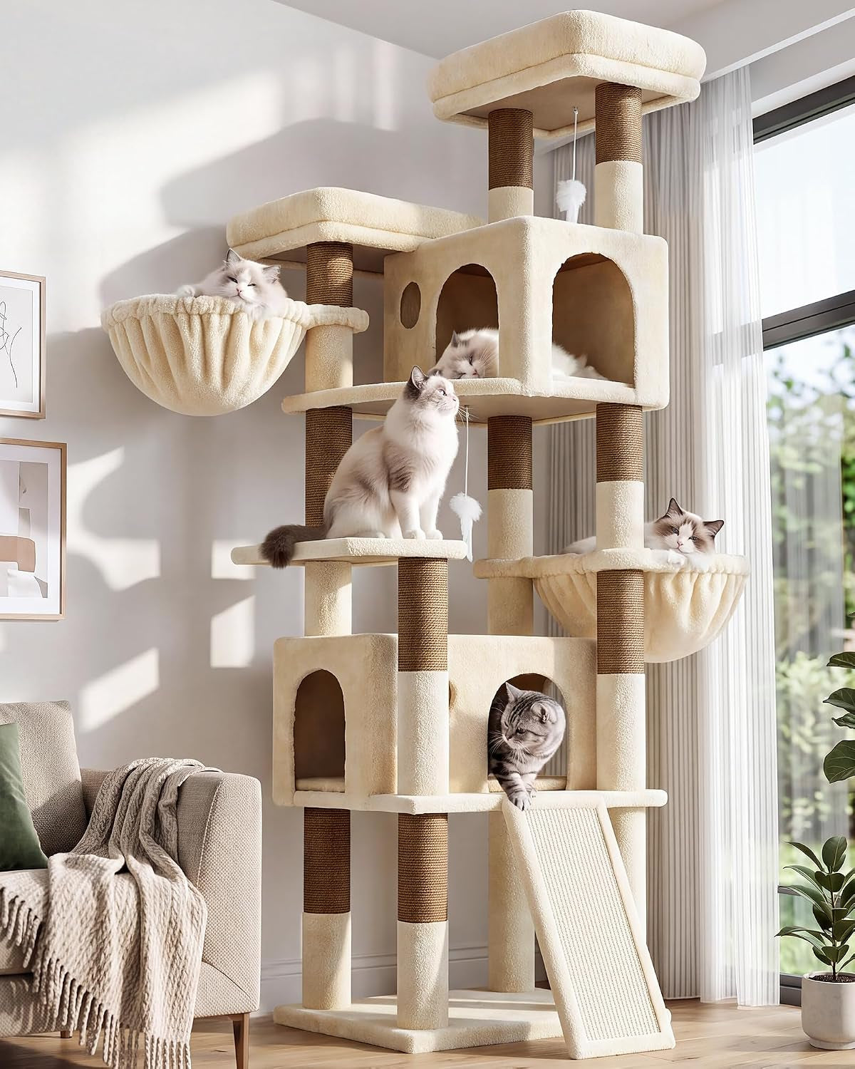 Globlazer 74In Heavy Duty Cat Tree for Indoor Cats, F74H, Beige
