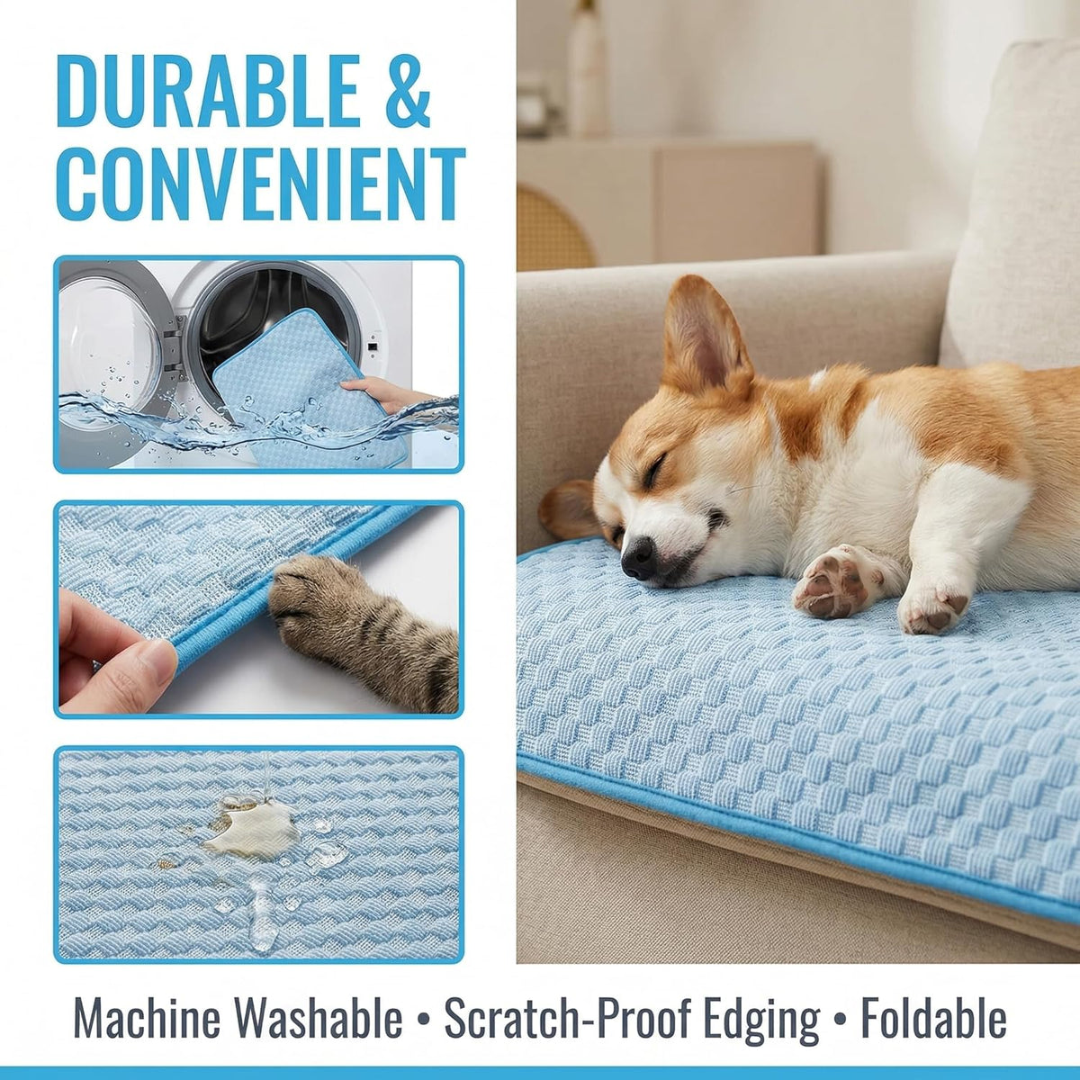 Cooling Mat for Dogs, Cat Cooling Mat, 24"X20" Dog Cooling Mat for Small & Medium Pets - Gel Free Ice Silk Self-Cooling Pad, Non-Slip Summer Pet Cooling Mat, Washable Dog Cooling Mat, Blu
