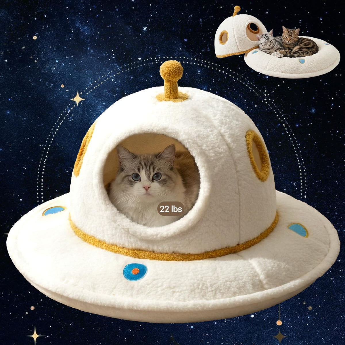 Cat House for Indoor Cats - 2 in 1 UFO Large Cat Bed Cave