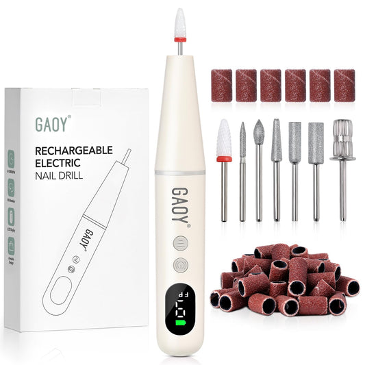 GAOY Cordless Nail Drill, Electric Nail File with LED Display, Milky White