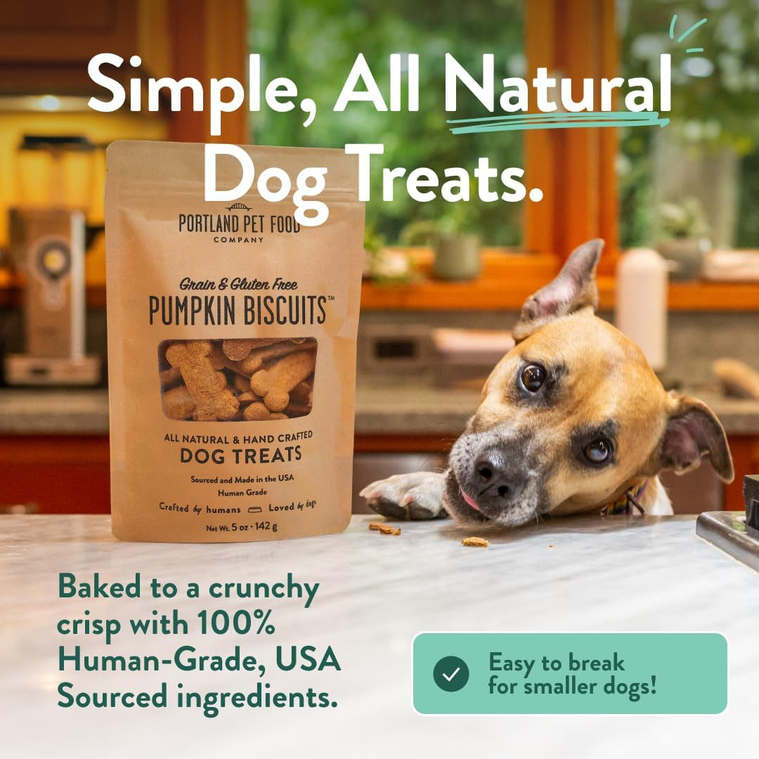 Portland Pet Food Company Pumpkin Dog Treats Healthy Biscuits for Small Medium & Large Dogs - Grain-Free, Human-Grade, All Natural Cookies, Snacks & Training Treats - Made in the USA - 3 Pack (5 Oz)