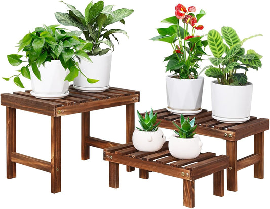 3 Tiered Small Plant Stands Shelf Indoor Outdoor Wood Flower Stand